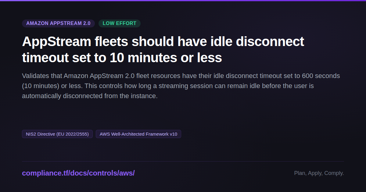 AppStream fleets should have idle disconnect timeout set to 10 minutes ...