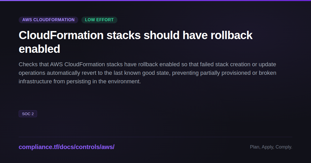 CloudFormation stacks should have rollback enabled - Compliance-Ready ...