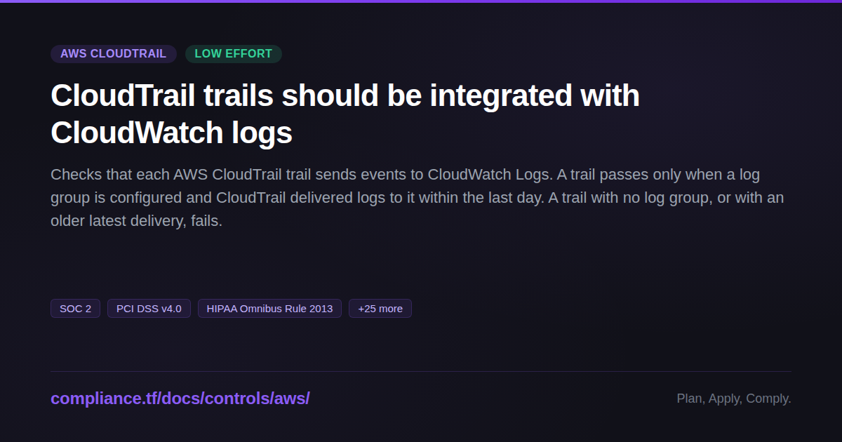 CloudTrail trails should be integrated with CloudWatch logs ...