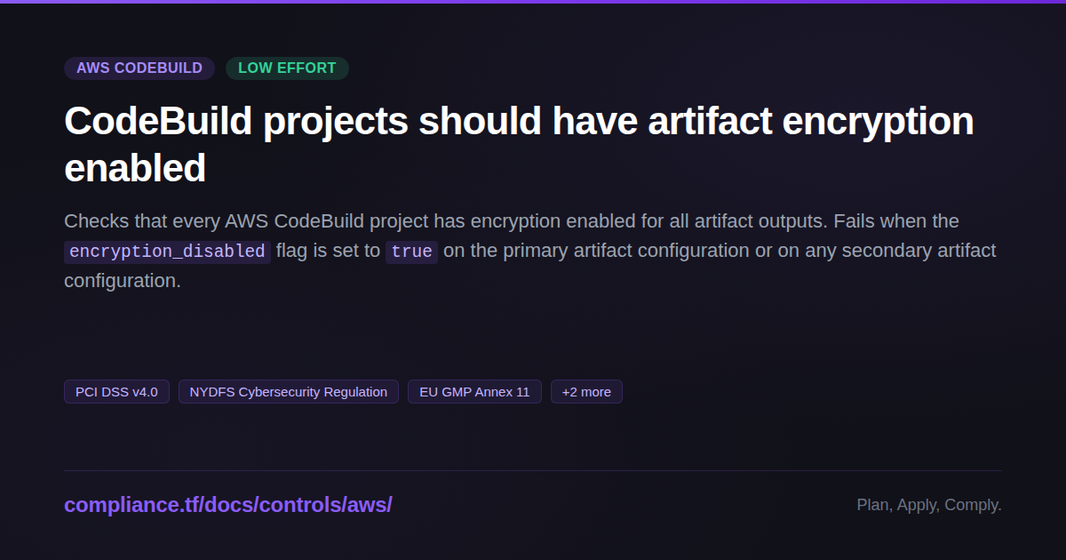 CodeBuild projects should have artifact encryption enabled - Compliance ...