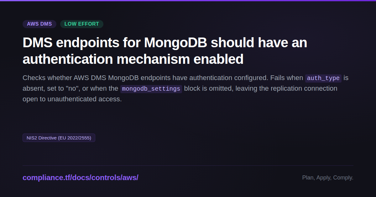 DMS endpoints for MongoDB should have an authentication mechanism ...