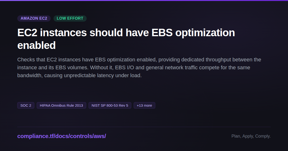 EC2 instances should have EBS optimization enabled - Compliance-Ready ...