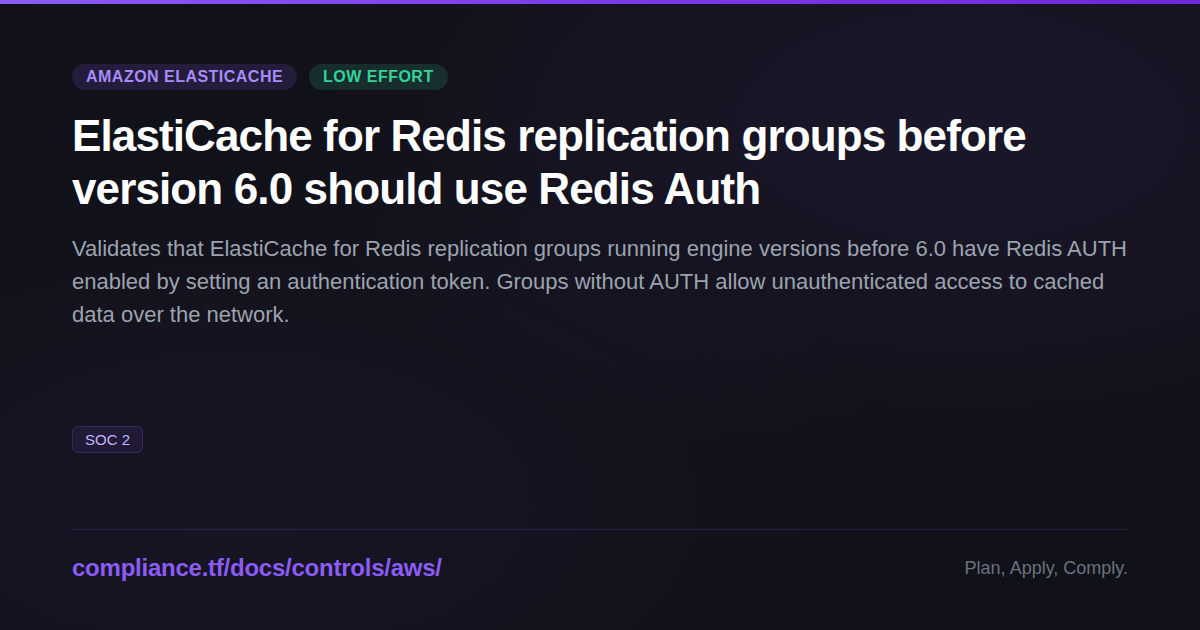 ElastiCache for Redis replication groups before version 6.0 should use ...