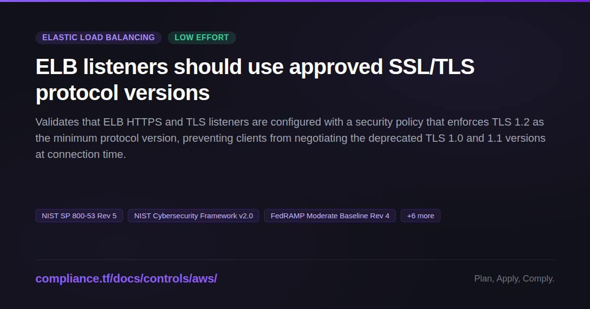 Arn Tls Module ELB listeners should use approved SSL/TLS protocol versions ...