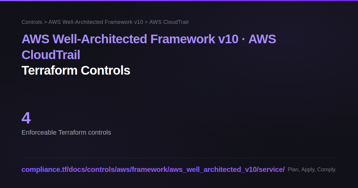 AWS Well-Architected Framework v10 — AWS CloudTrail Controls ...