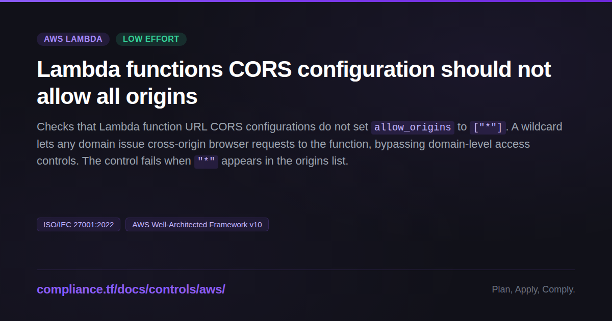 Lambda functions CORS configuration should not allow all origins ...