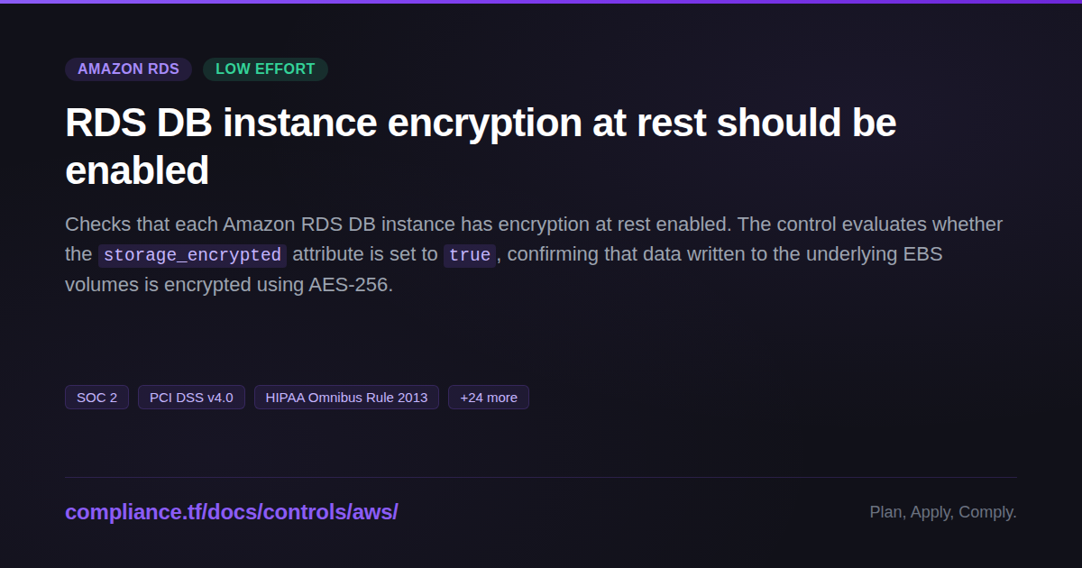 RDS DB instance encryption at rest should be enabled - Compliance-Ready ...
