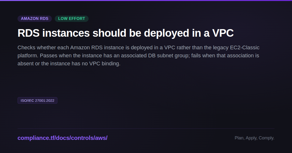 RDS instances should be deployed in a VPC - Compliance-Ready Terraform ...