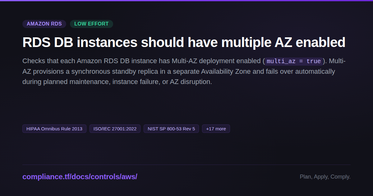 RDS DB instances should have multiple AZ enabled - Compliance-Ready ...
