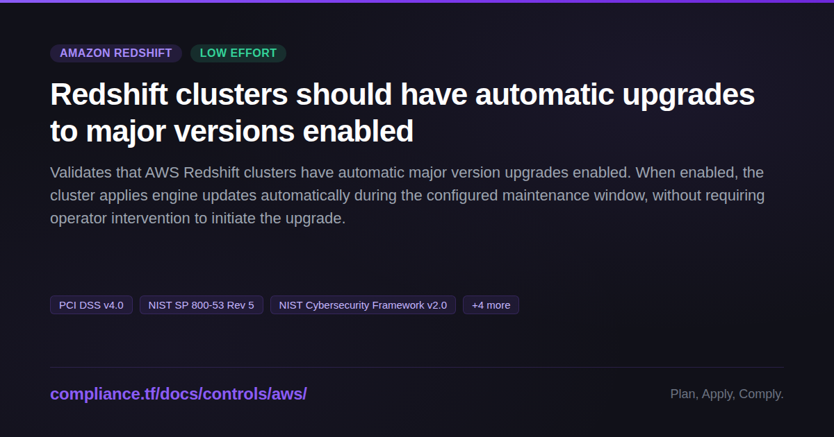 Redshift clusters should have automatic upgrades to major versions ...