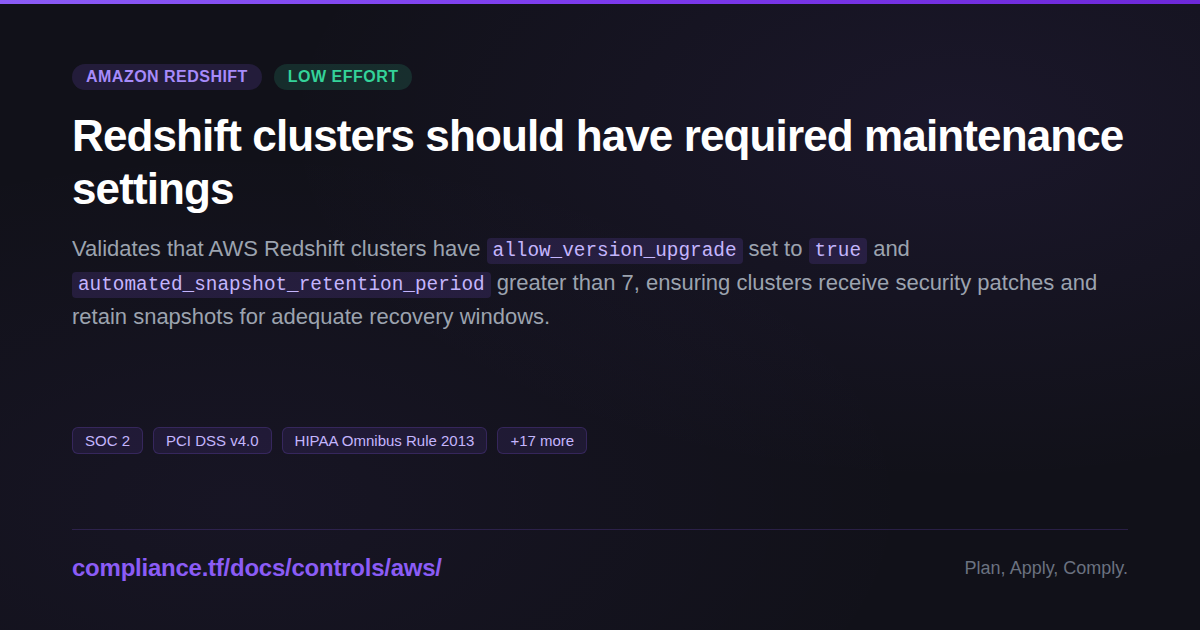 Redshift clusters should have required maintenance settings ...