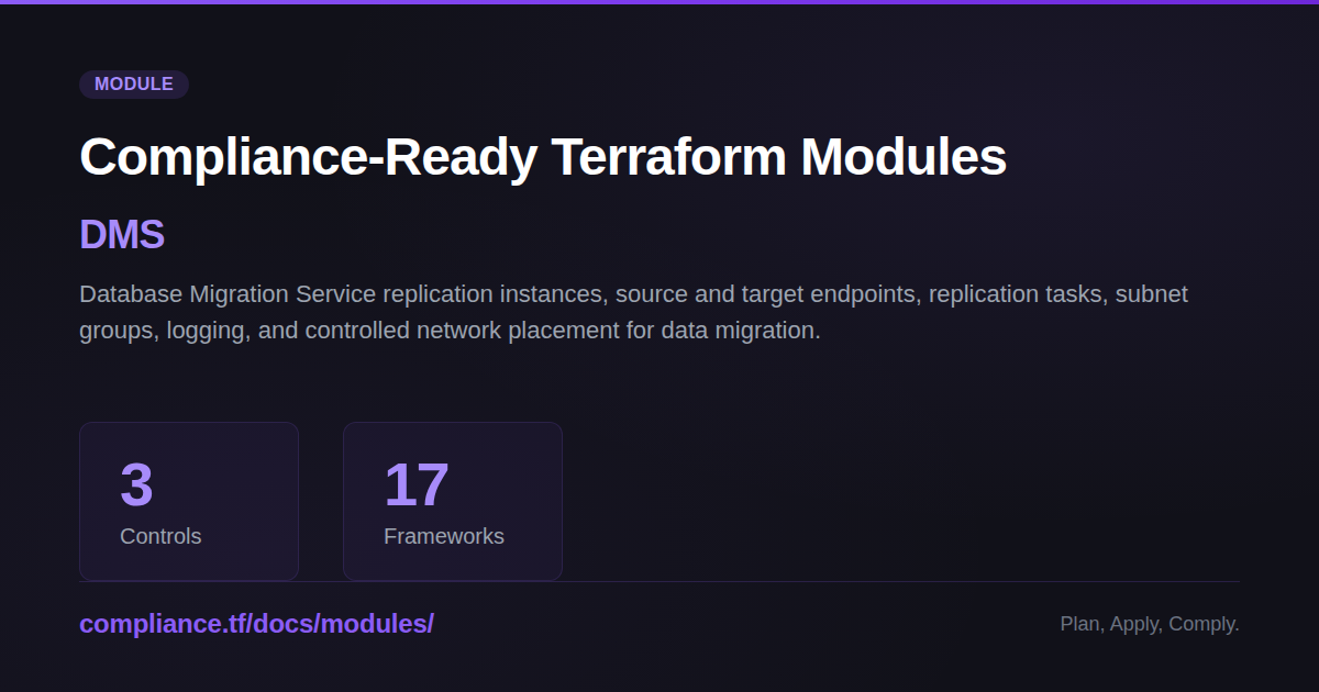 Core Dms Module Terraform AWS DMS - Compliance-Ready Terraform Modules