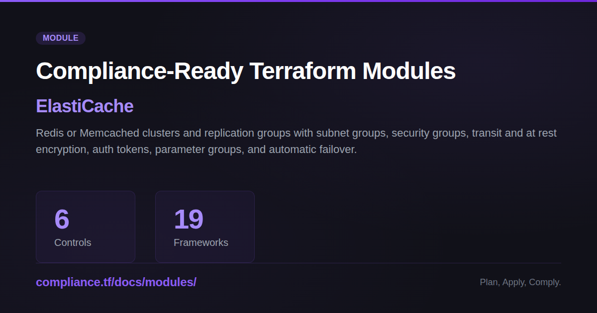 Terraform AWS Elasticache - Compliance-Ready Terraform Modules